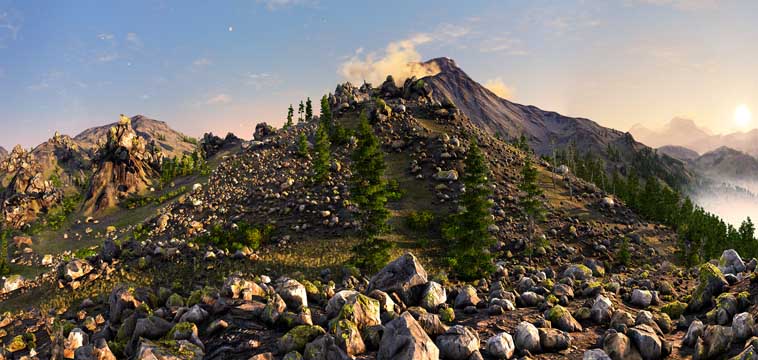 Unigine Valley panorama - morning rocks - created 2014